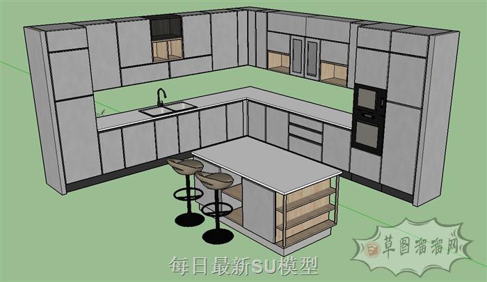厨房橱柜吧台SU模型分享作者是江西-SU模型