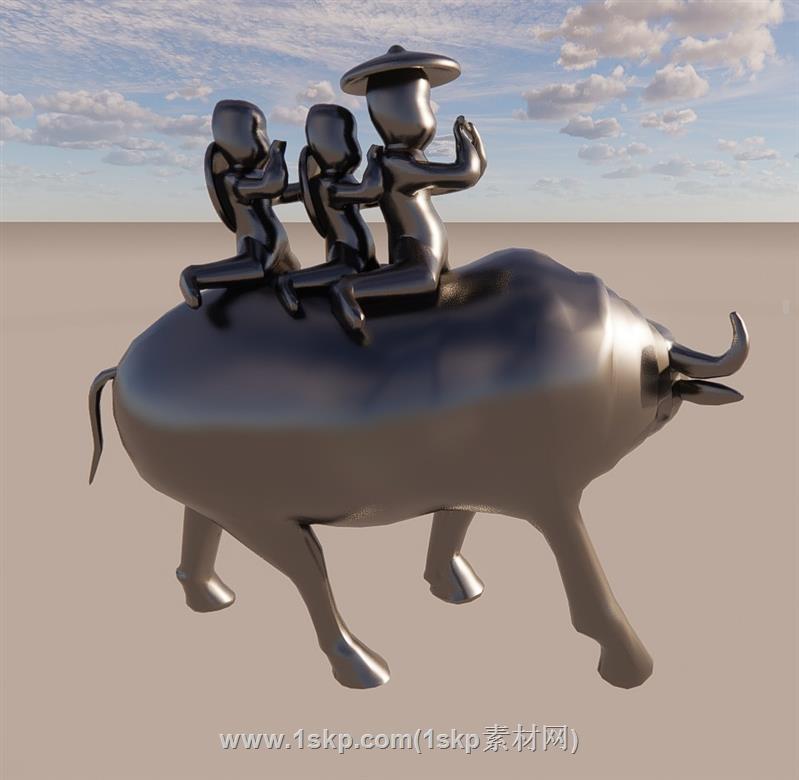 牧童骑牛雕塑SU模型分享作者是建筑图