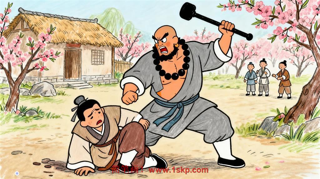简笔画:花和尚鲁智深大闹桃花村,教训了周通