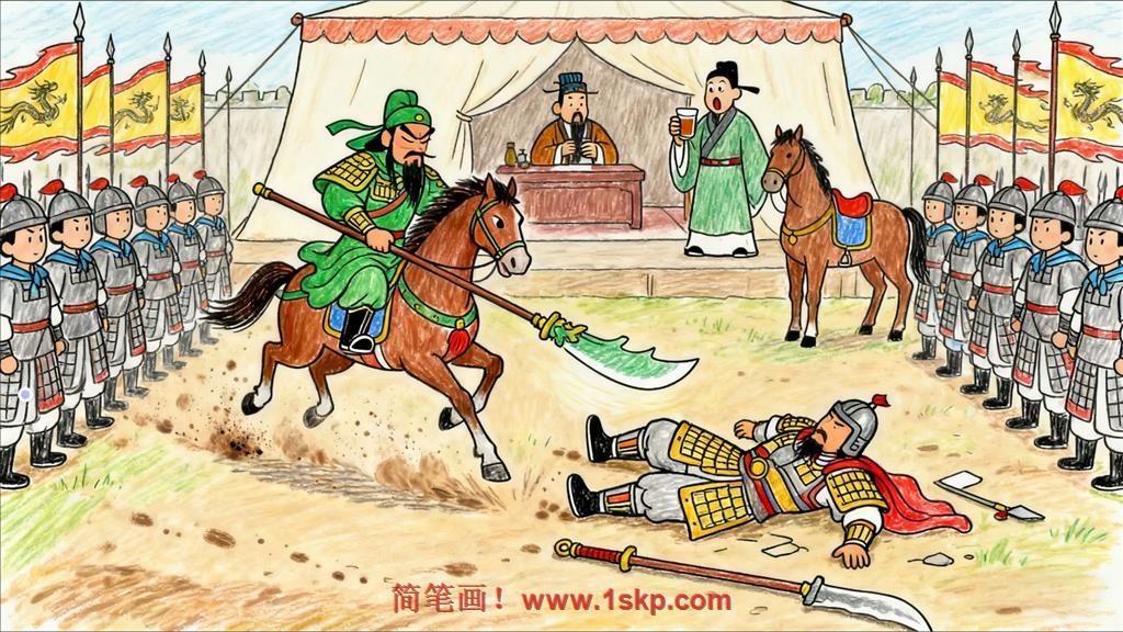 简笔画:关云长温酒斩华雄