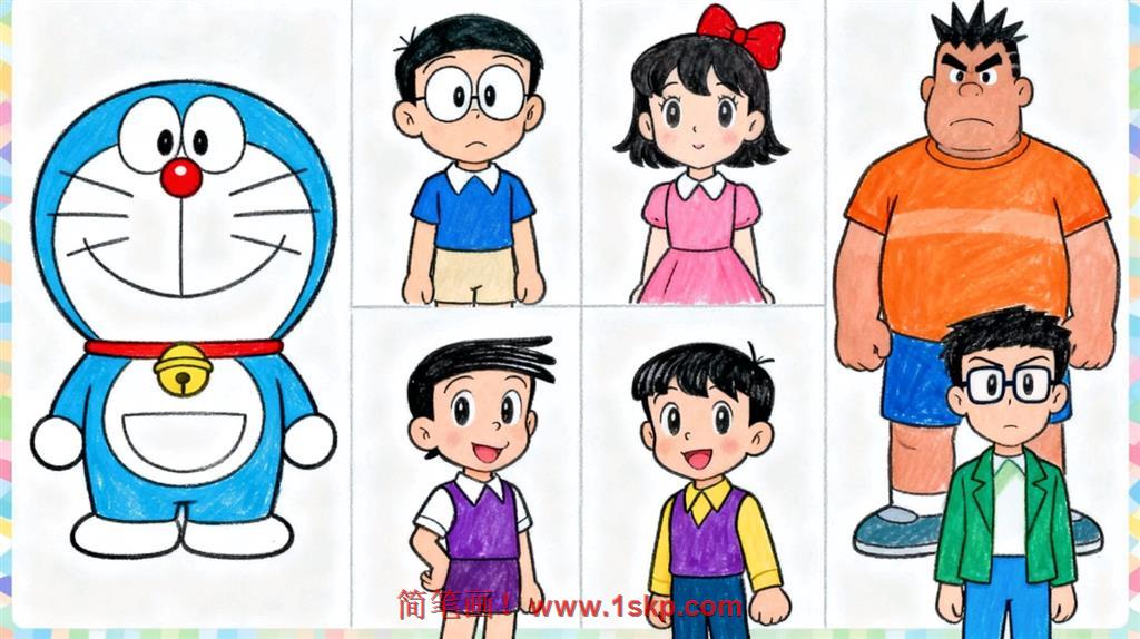 简笔画:六宫格哆啦A梦人物集合