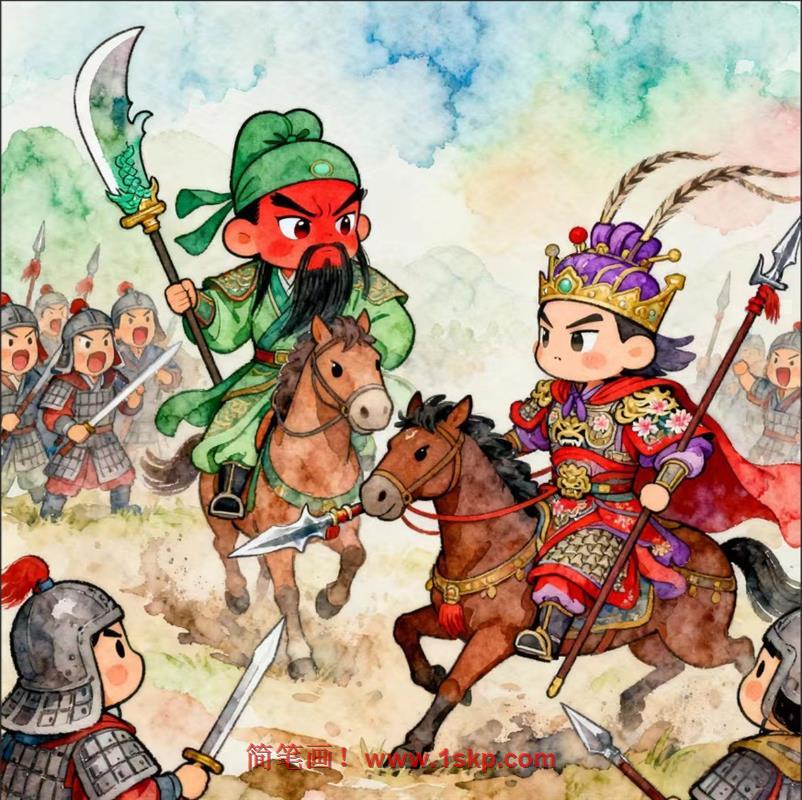简笔画:三英战吕布之关羽吕布篇