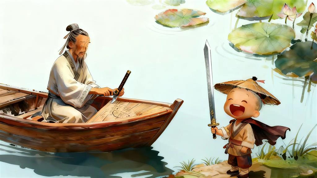 水彩画:刻舟求剑