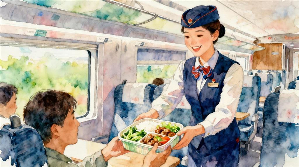 水彩画:高铁推出17元盒饭:门店现炒