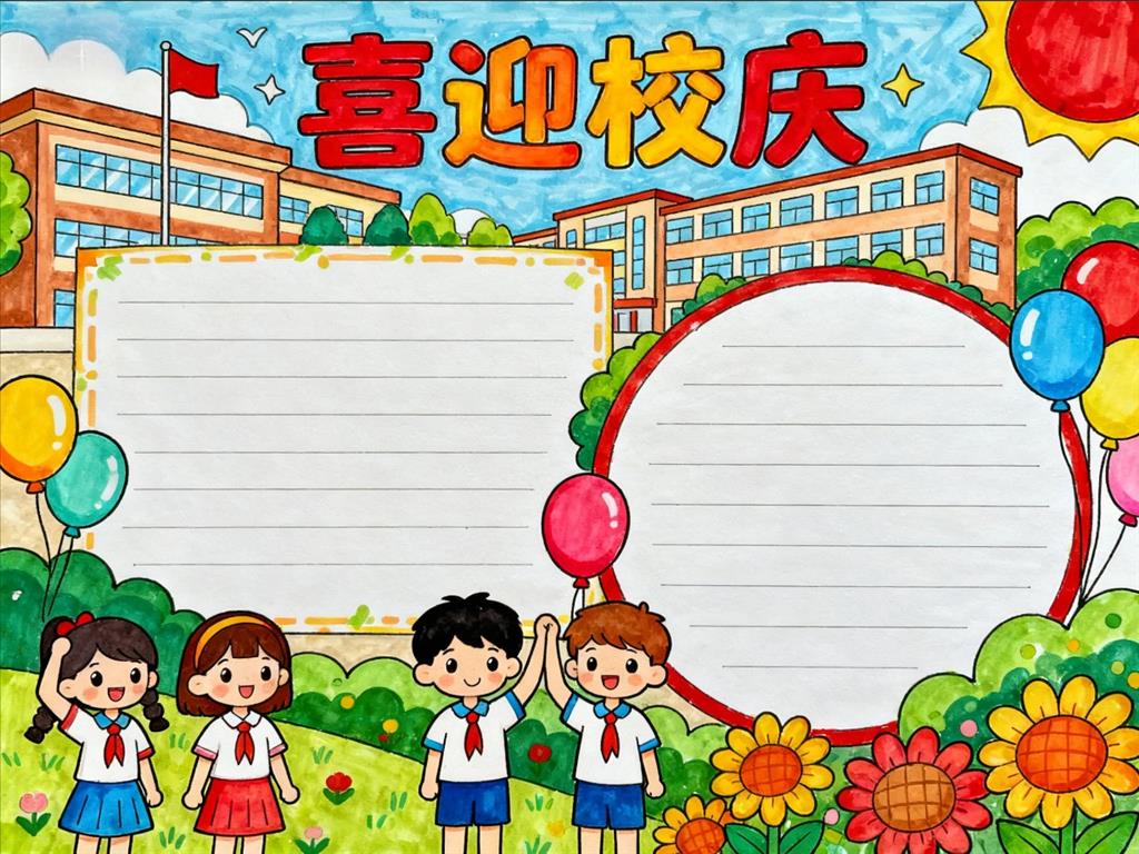 手抄报:卡通喜迎校庆小报手