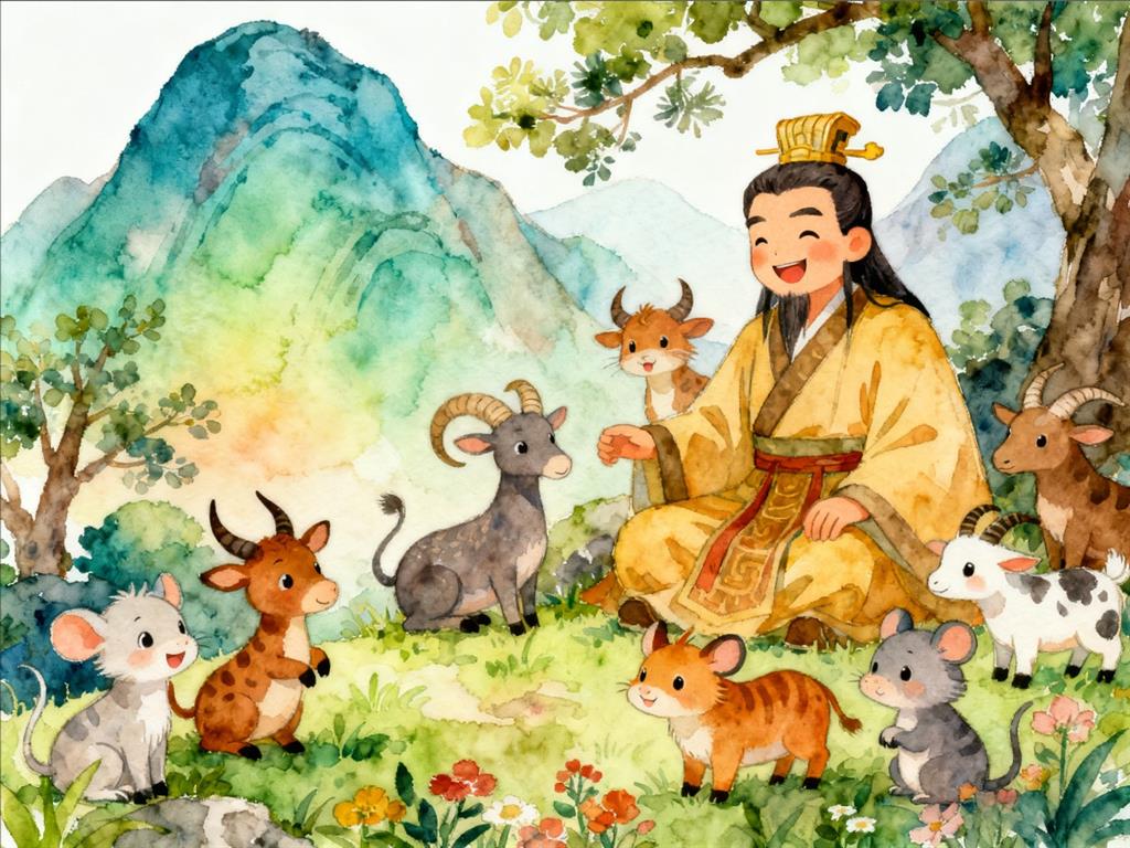 简笔画:黄帝与十二生肖