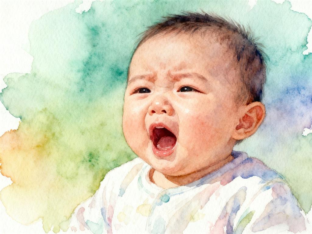 水彩画:宝宝小嘴急得一直动,喊出第一声妈妈