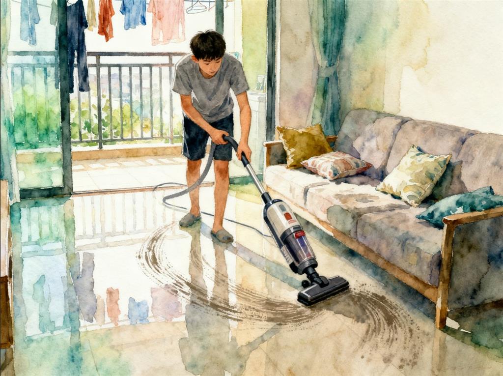 水彩画:男性多做家务可有效减肥