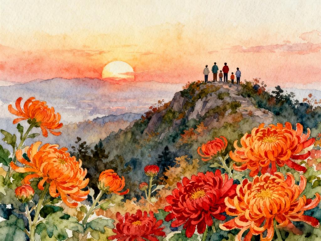 水彩画:今年是百年一遇的“晚重阳”