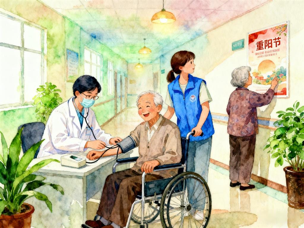 水彩画:重阳节,把这些养老福利转发给家人