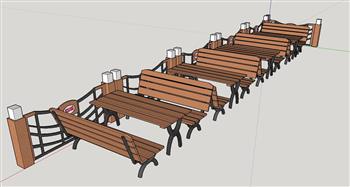 公园长椅坐凳护栏SU模型