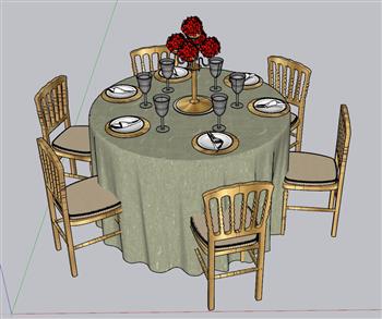 餐桌椅餐桌布花瓶SU模型