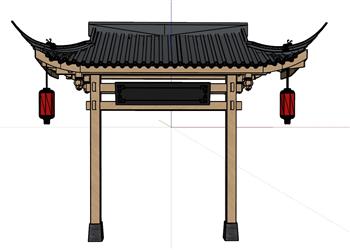 中式牌坊木质SU模型