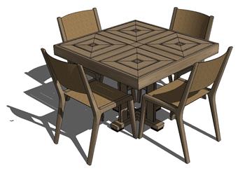 四人座餐桌椅家具SU模型