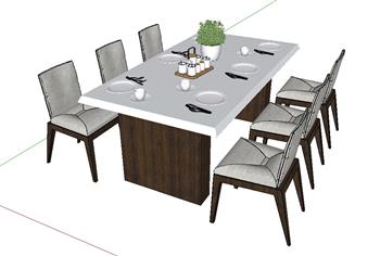 6人座餐桌椅餐具SU模型