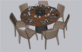 圆形餐桌椅餐具SU模型