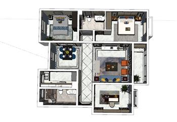 新中式家装公寓SU模型