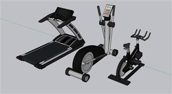 健身器材动感单车跑步机SU模型