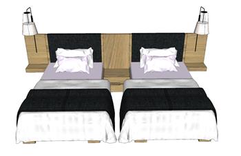 酒店标准双人床SU模型