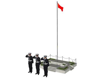 国旗升旗台警察SU模型