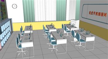 学校教室课桌椅SU模型