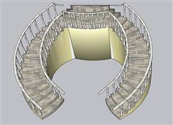 U形楼梯步梯SU模型
