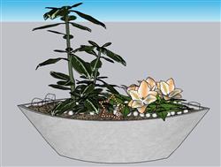 船形花盆植物SU模型