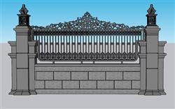 欧式围墙铁艺围栏su模型(ID35132)