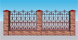 欧式铁艺围墙围栏su模型免费(ID35297)