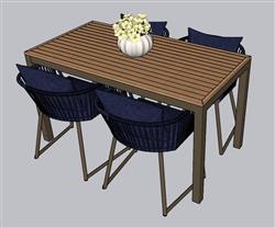 四人木制餐桌椅SU模型