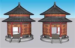 中式建筑圆顶亭子SU模型