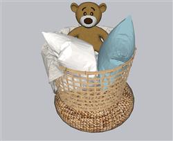 玩具熊篮子枕头SU模型