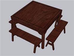 木桌条凳SU模型