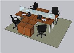 四人办公桌草图模型(ID51068)