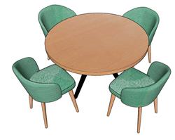 木桌圆桌餐桌椅SU模型