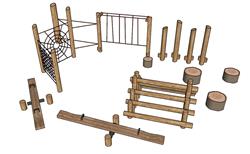 木头木桩儿童游乐跷跷板su下载草图模型(ID66758)