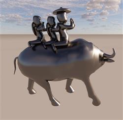 牧童骑牛雕塑SU模型