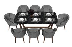 8人餐桌椅SU模型