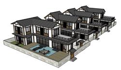 中式民宿别墅sketchup建筑模型(ID92131)