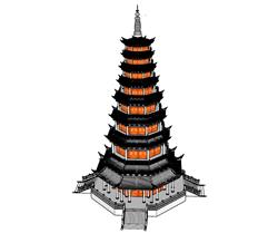 中式宝塔古建筑skp模型(ID93198)