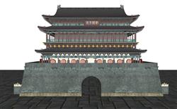 中式古建城楼城门草图模型(ID93639)