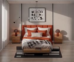 卧室床铺背景墙skp模型(ID95850)