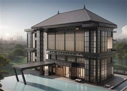 东南亚风格酒店建筑SU模型(ID96381)