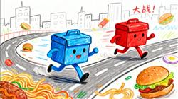 水彩画：外卖大战 战而不休为哪般？