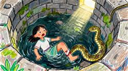 水彩画：女子误坠深井又遭蛇咬