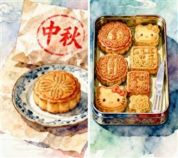 儿童水彩画：一代人有一代人的月饼
