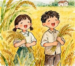 水彩画：唱着民歌迎丰收