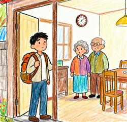 水彩画：男子离家多年突然回家 父母没认出