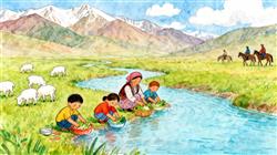 水彩画：情暖天山 小河流水