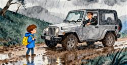 水彩画：男孩雨天迷路，男子驱车十公里送回